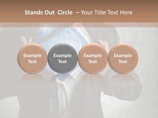 A Man In A Suit Holding A Blue Circuit Board In His Chest PowerPoint Template