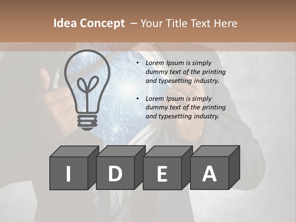 A Man In A Suit Holding A Blue Circuit Board In His Chest PowerPoint Template