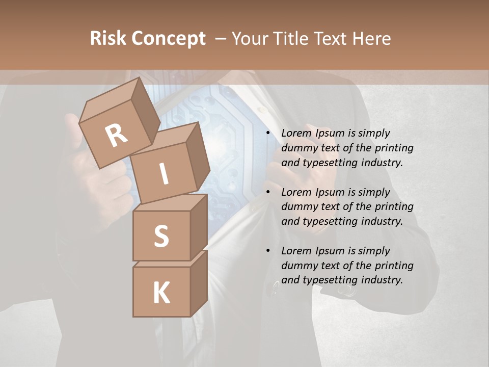 A Man In A Suit Holding A Blue Circuit Board In His Chest PowerPoint Template