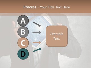 A Man In A Suit Holding A Blue Circuit Board In His Chest PowerPoint Template