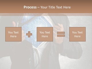 A Man In A Suit Holding A Blue Circuit Board In His Chest PowerPoint Template