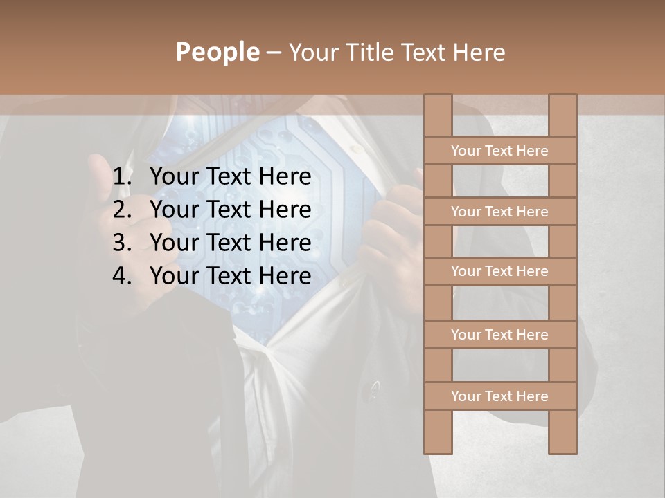 A Man In A Suit Holding A Blue Circuit Board In His Chest PowerPoint Template