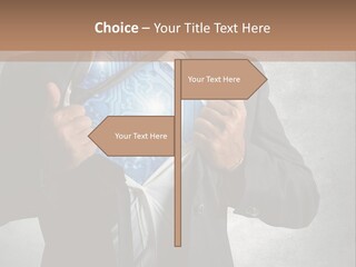A Man In A Suit Holding A Blue Circuit Board In His Chest PowerPoint Template