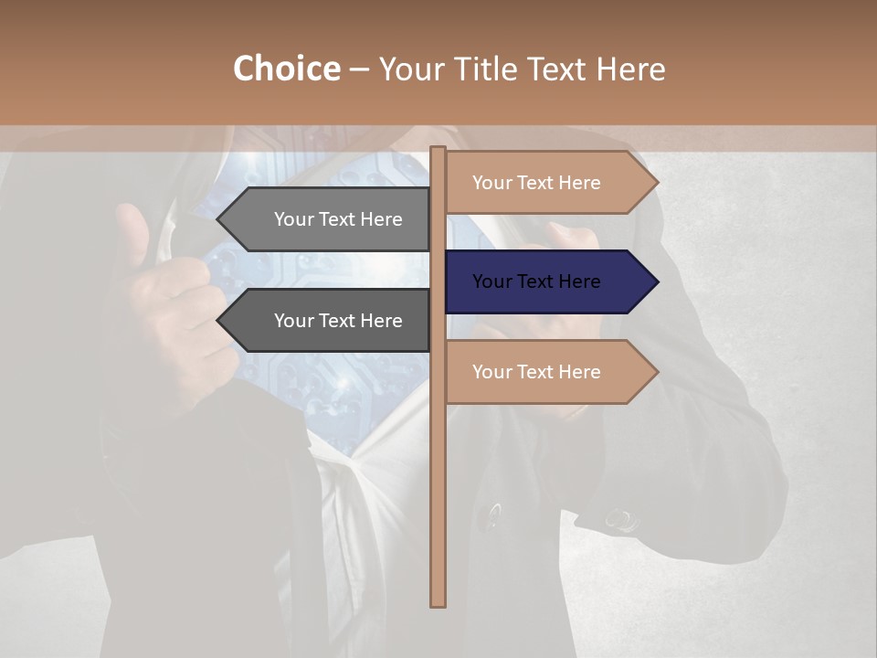 A Man In A Suit Holding A Blue Circuit Board In His Chest PowerPoint Template