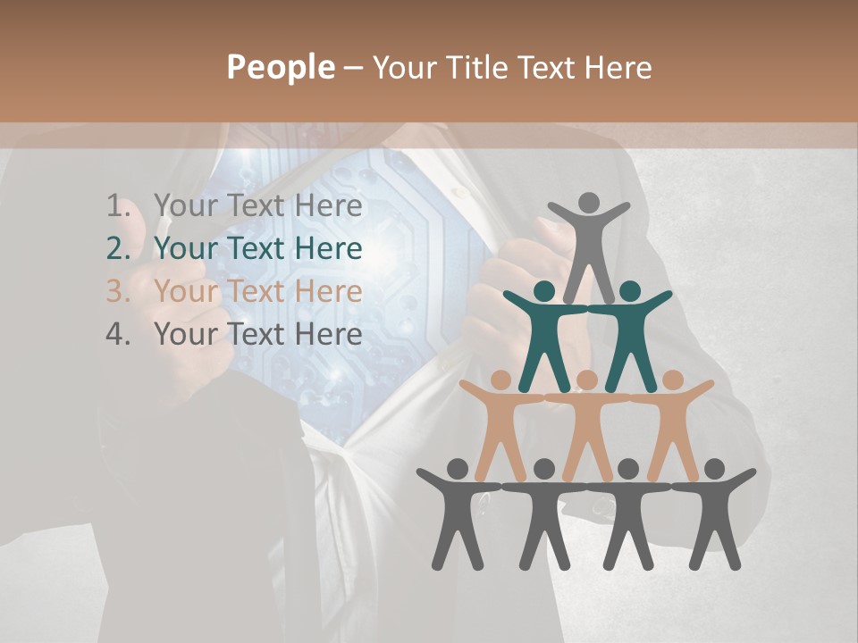 A Man In A Suit Holding A Blue Circuit Board In His Chest PowerPoint Template