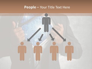 A Man In A Suit Holding A Blue Circuit Board In His Chest PowerPoint Template