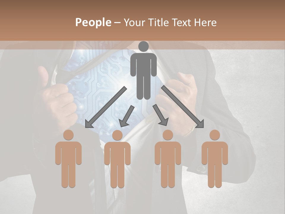 A Man In A Suit Holding A Blue Circuit Board In His Chest PowerPoint Template