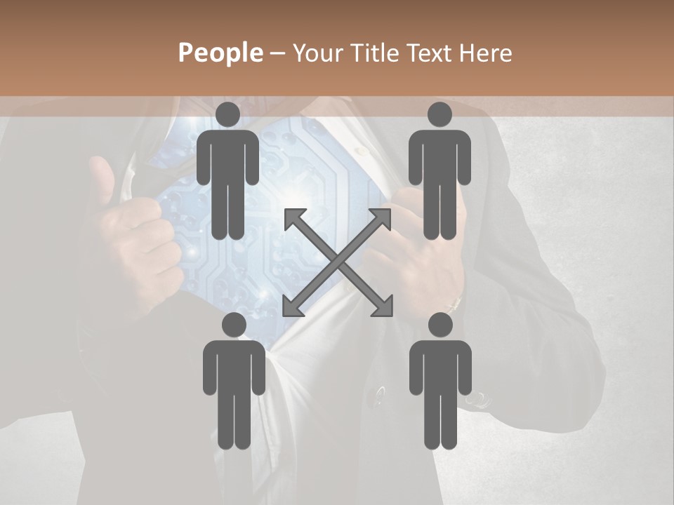 A Man In A Suit Holding A Blue Circuit Board In His Chest PowerPoint Template