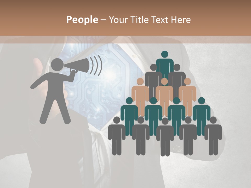 A Man In A Suit Holding A Blue Circuit Board In His Chest PowerPoint Template