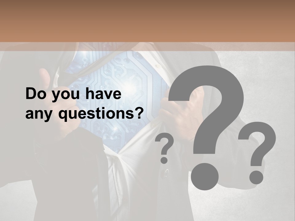 A Man In A Suit Holding A Blue Circuit Board In His Chest PowerPoint Template