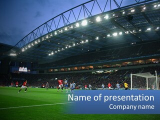 A Soccer Game Is Being Played In A Stadium PowerPoint Template
