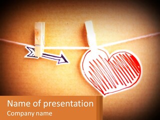 A Heart Hanging On A Clothes Line With An Arrow PowerPoint Template