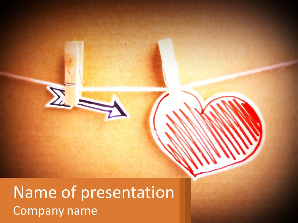 A Heart Hanging On A Clothes Line With An Arrow PowerPoint Template