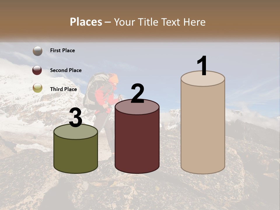 A Man Hiking Up A Mountain With A Backpack PowerPoint Template