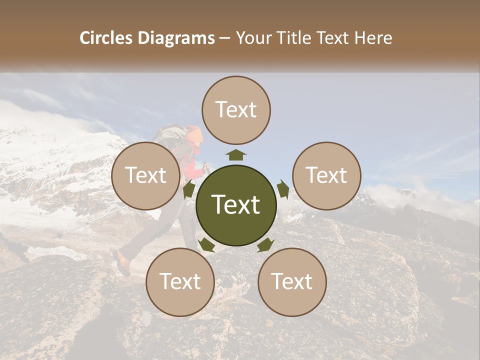 A Man Hiking Up A Mountain With A Backpack PowerPoint Template