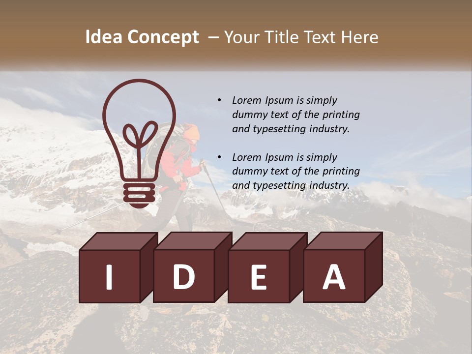 A Man Hiking Up A Mountain With A Backpack PowerPoint Template