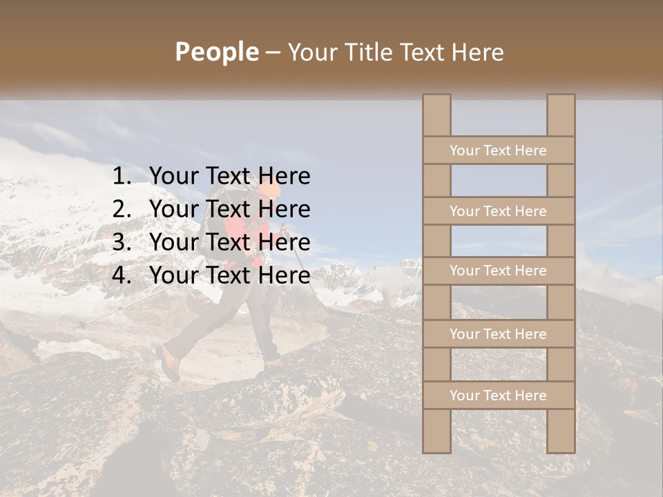 A Man Hiking Up A Mountain With A Backpack PowerPoint Template