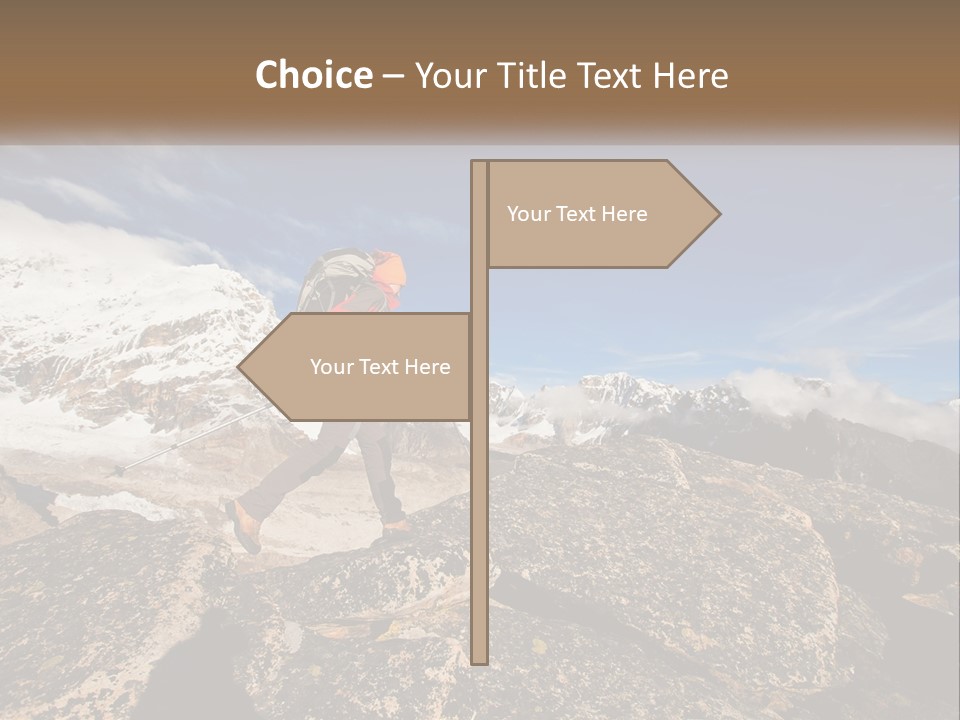 A Man Hiking Up A Mountain With A Backpack PowerPoint Template