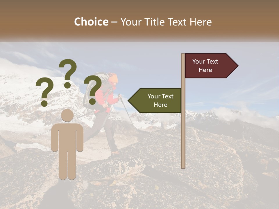 A Man Hiking Up A Mountain With A Backpack PowerPoint Template