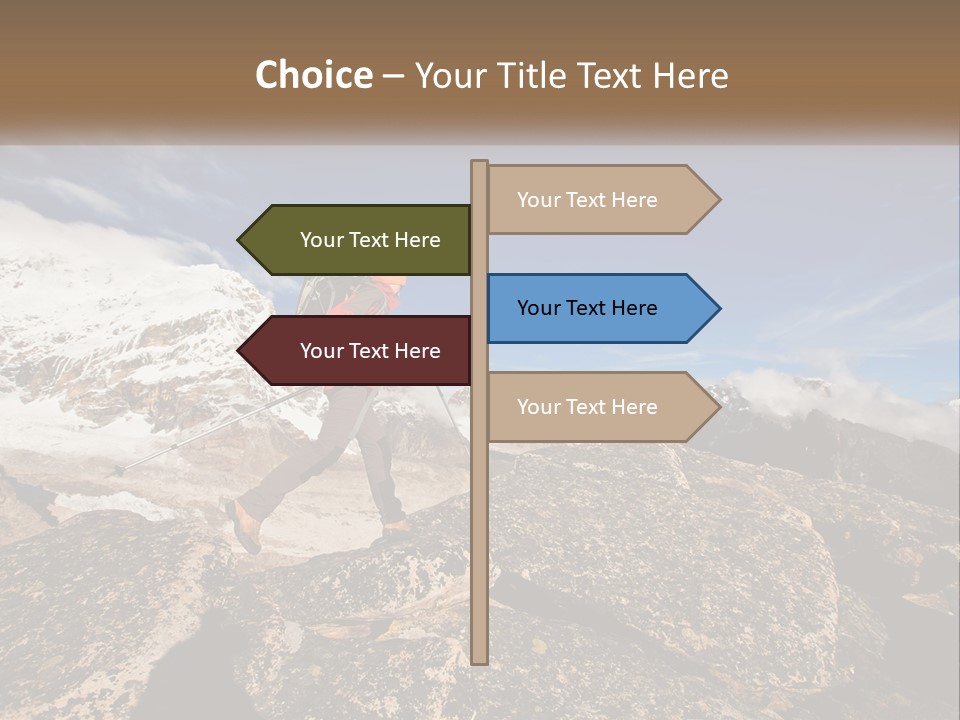 A Man Hiking Up A Mountain With A Backpack PowerPoint Template