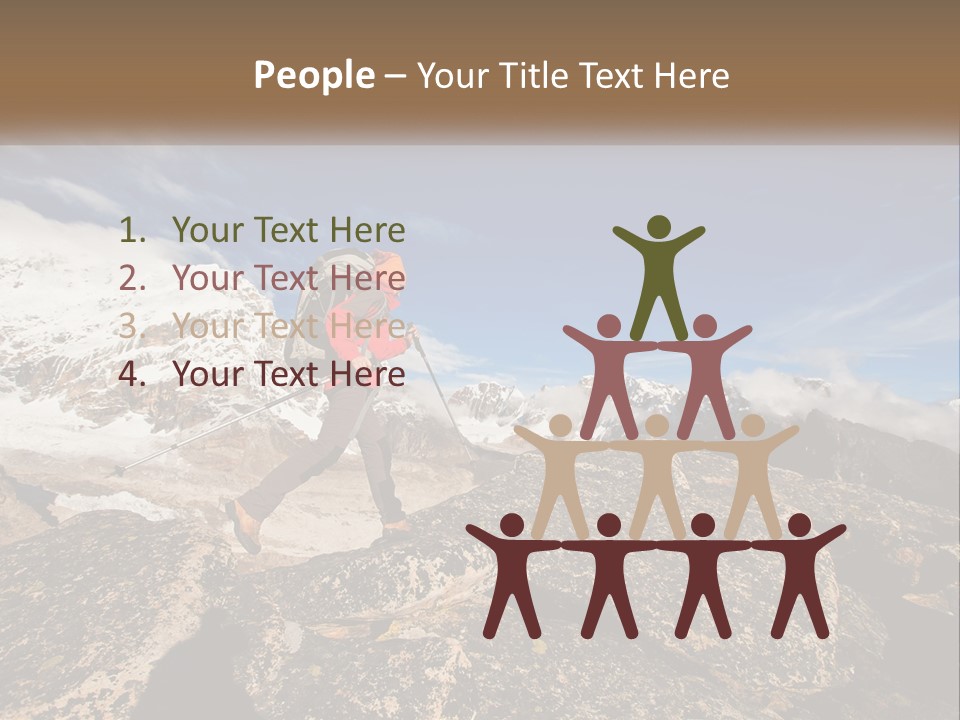 A Man Hiking Up A Mountain With A Backpack PowerPoint Template