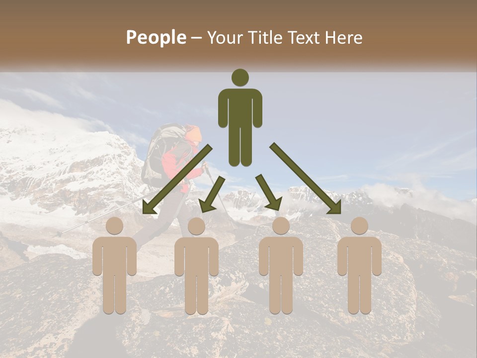 A Man Hiking Up A Mountain With A Backpack PowerPoint Template