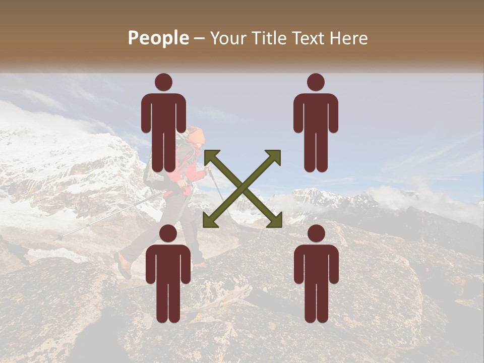A Man Hiking Up A Mountain With A Backpack PowerPoint Template