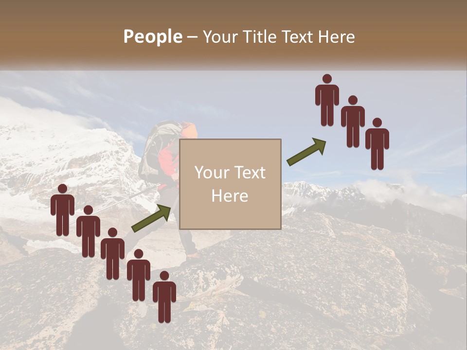 A Man Hiking Up A Mountain With A Backpack PowerPoint Template