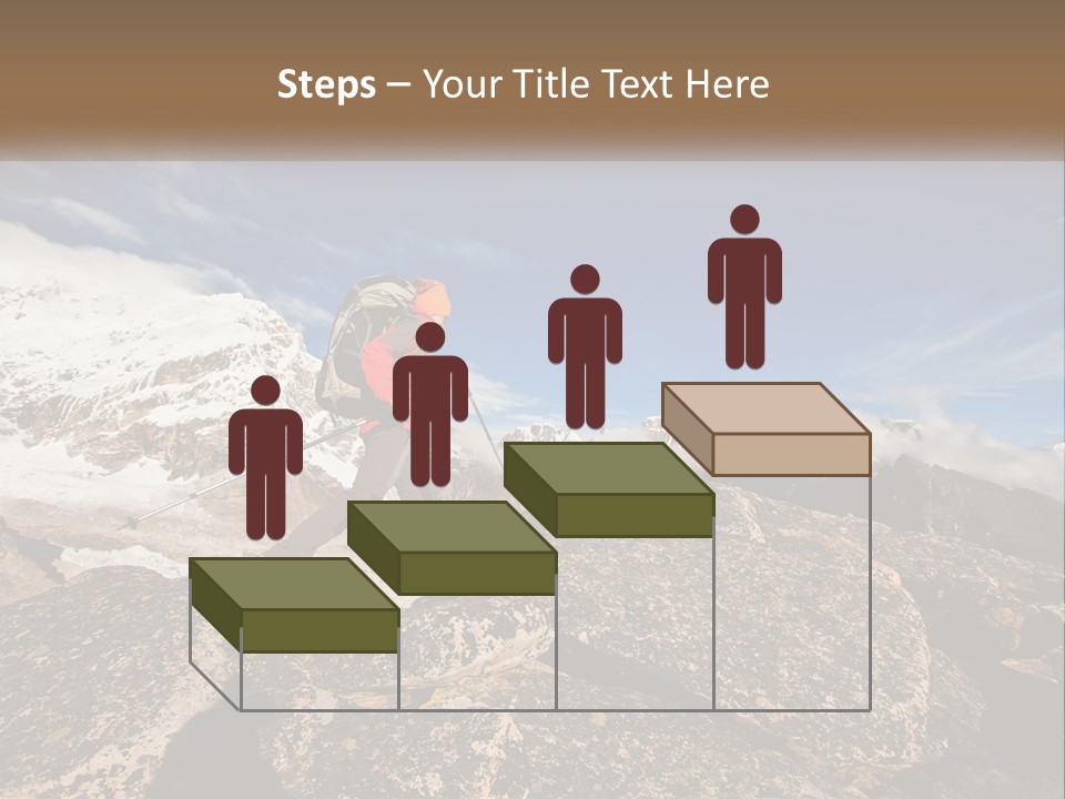 A Man Hiking Up A Mountain With A Backpack PowerPoint Template