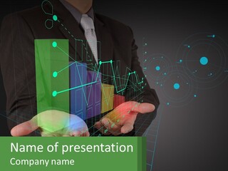 A Man In A Business Suit Holding A Green Business Card PowerPoint Template