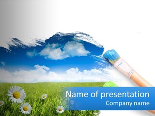 A Paintbrush With A Blue Sky And Clouds In The Background PowerPoint Template