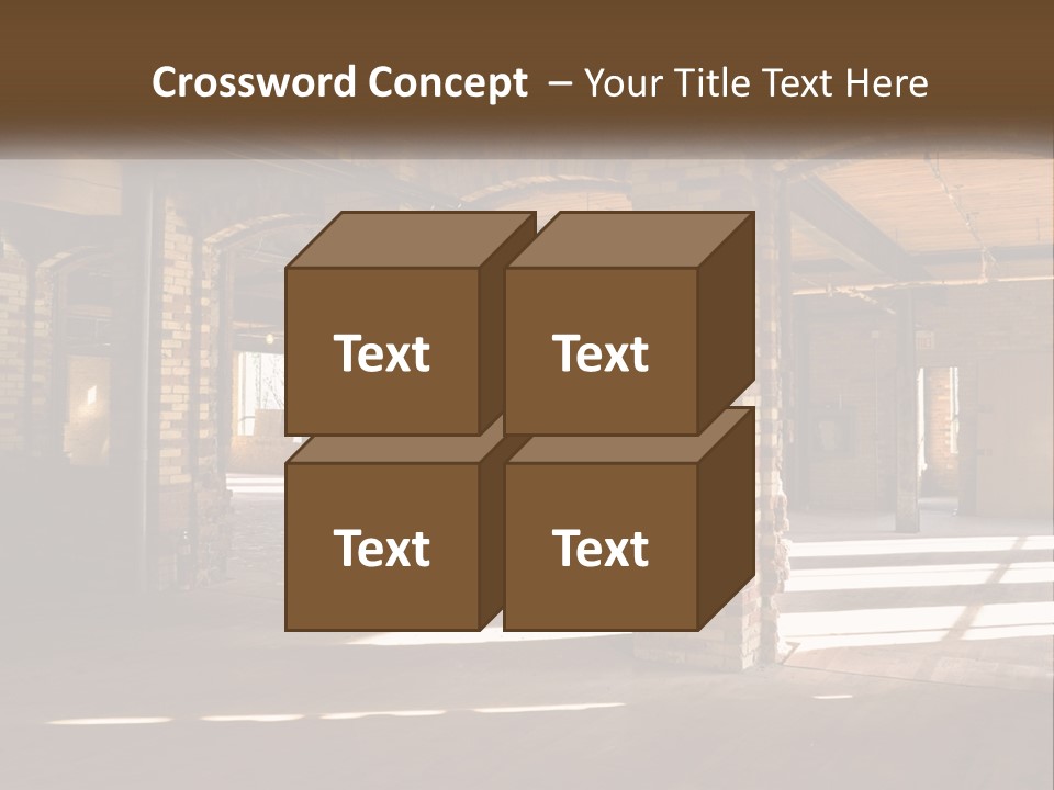 A Large Room With Brick Pillars And Windows PowerPoint Template