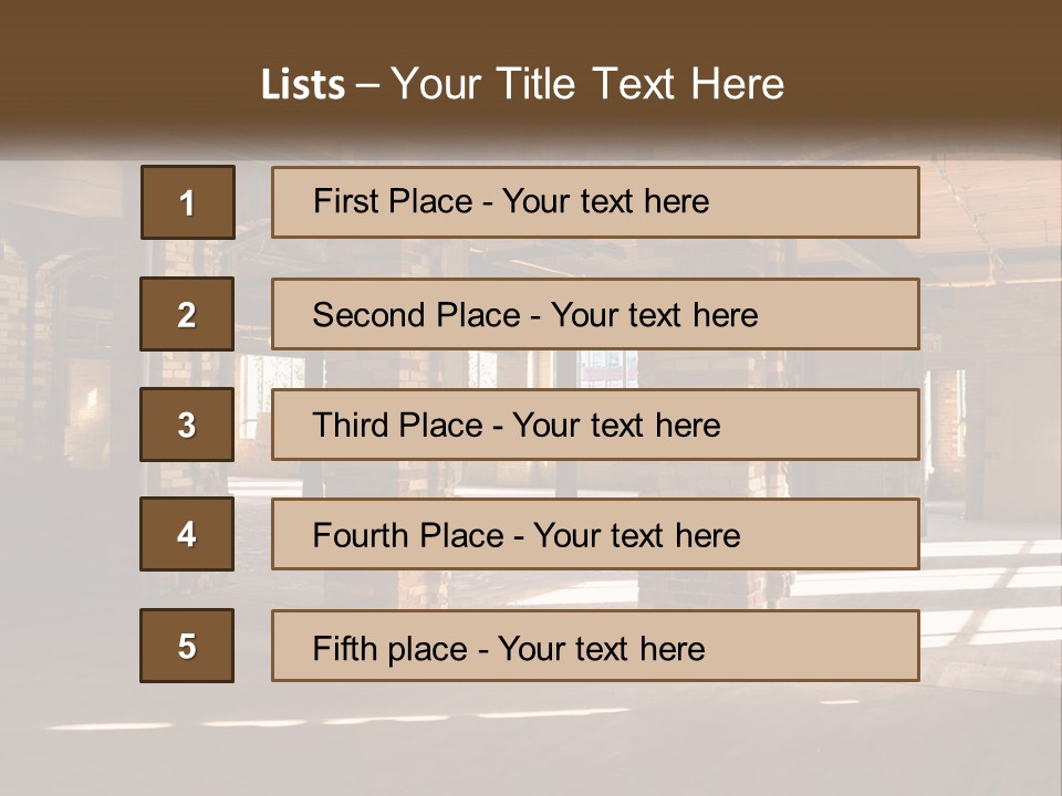 A Large Room With Brick Pillars And Windows PowerPoint Template