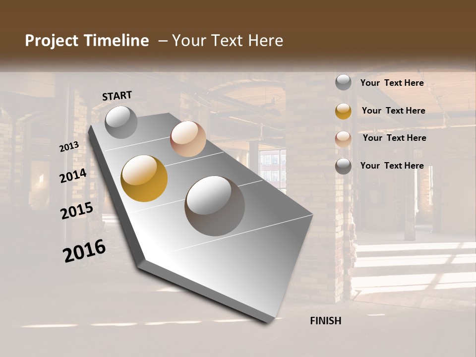 A Large Room With Brick Pillars And Windows PowerPoint Template