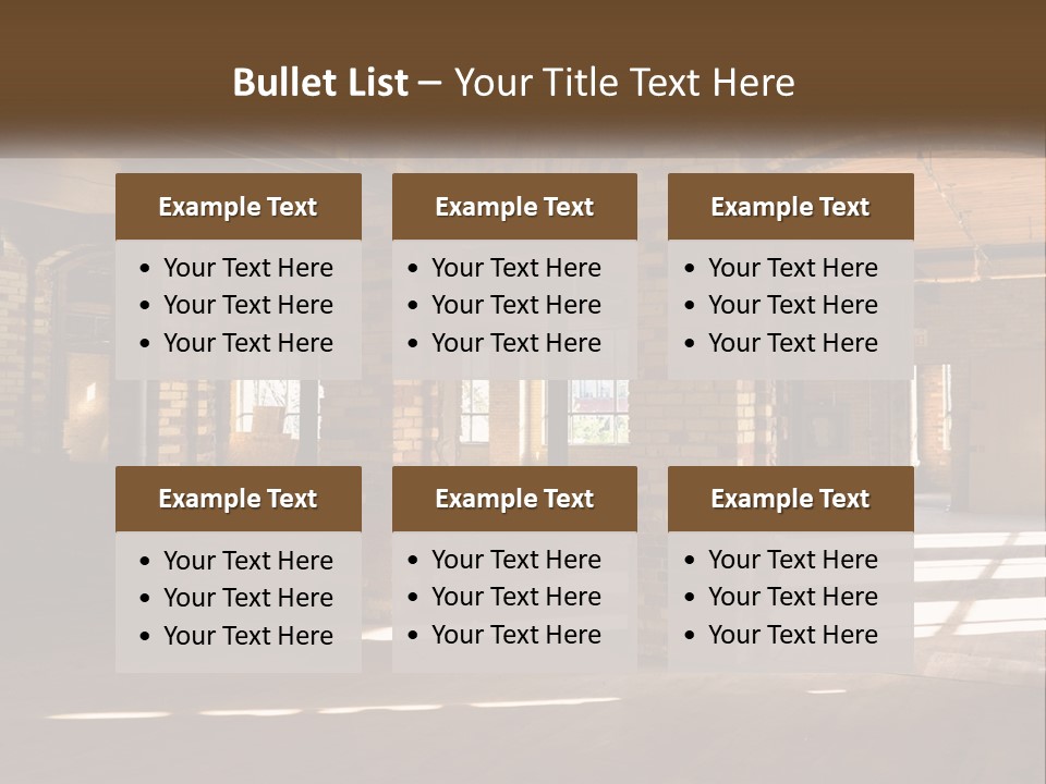 A Large Room With Brick Pillars And Windows PowerPoint Template