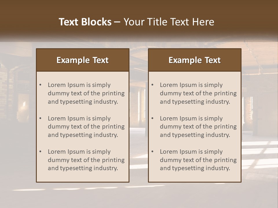 A Large Room With Brick Pillars And Windows PowerPoint Template