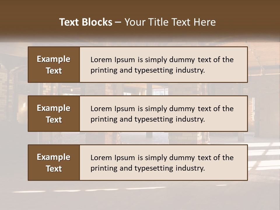A Large Room With Brick Pillars And Windows PowerPoint Template