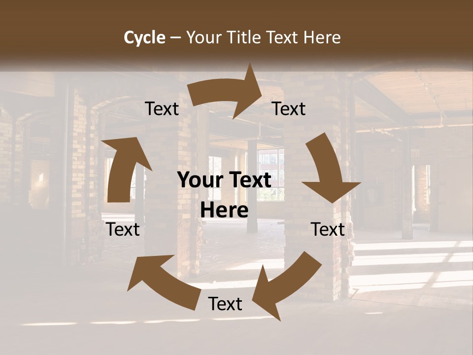 A Large Room With Brick Pillars And Windows PowerPoint Template