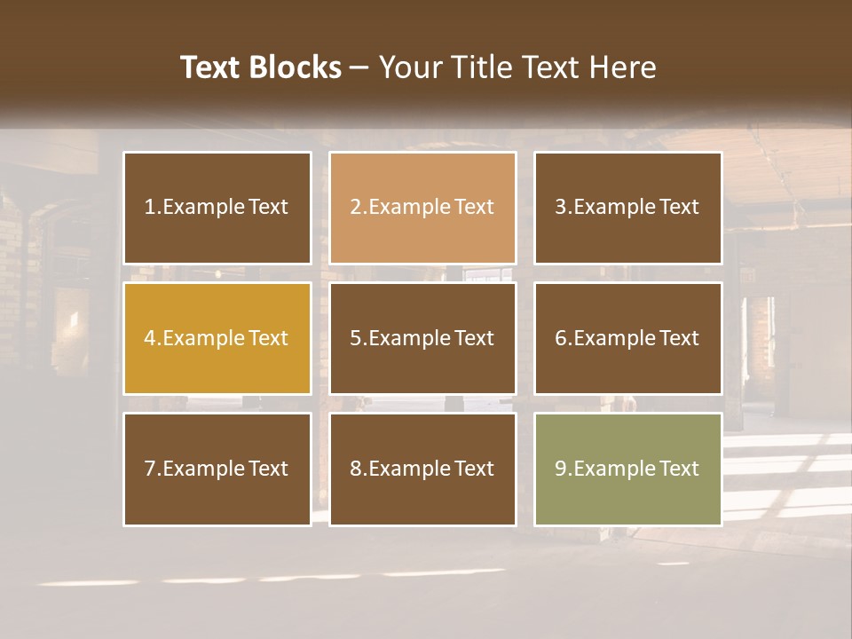 A Large Room With Brick Pillars And Windows PowerPoint Template