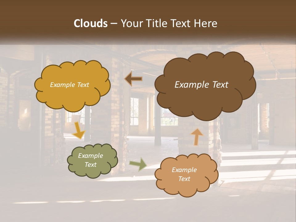 A Large Room With Brick Pillars And Windows PowerPoint Template