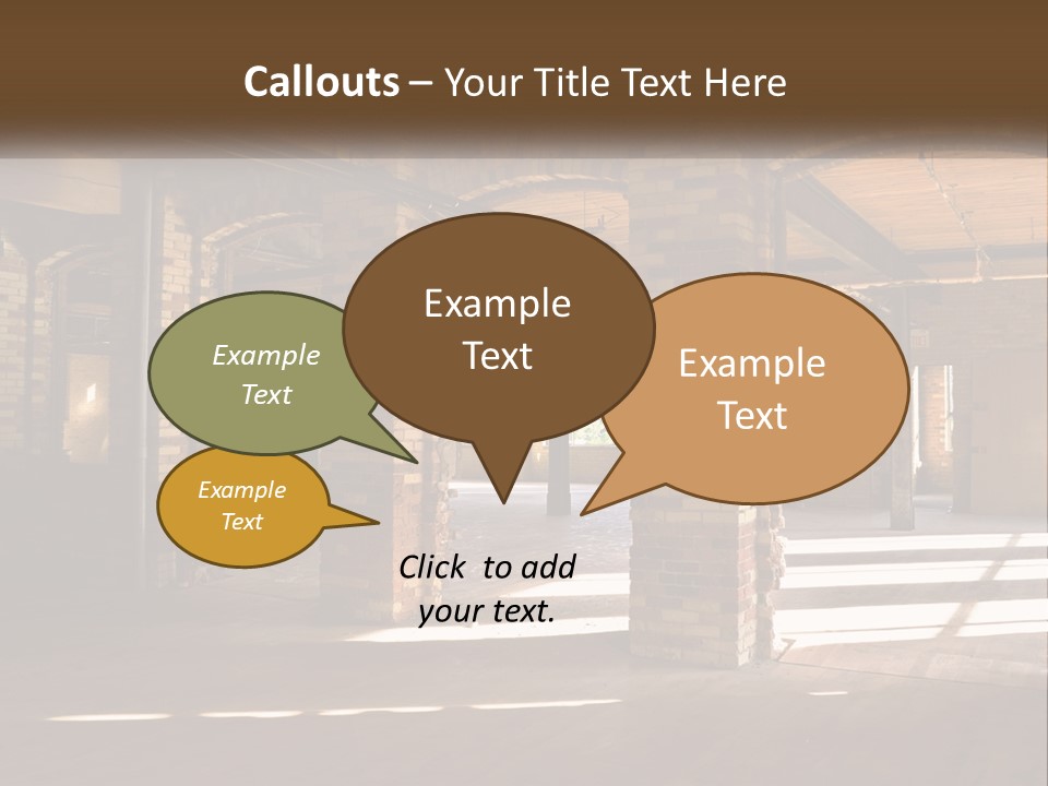 A Large Room With Brick Pillars And Windows PowerPoint Template