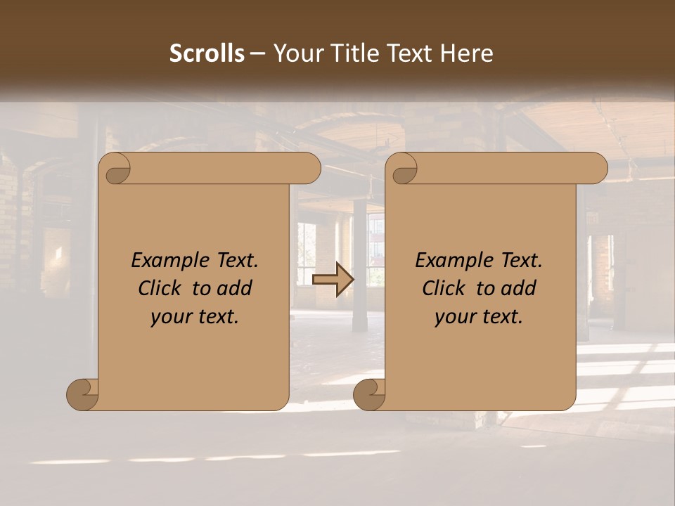 A Large Room With Brick Pillars And Windows PowerPoint Template
