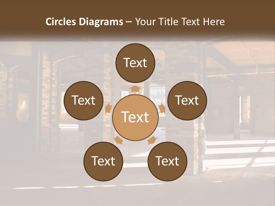 A Large Room With Brick Pillars And Windows PowerPoint Template