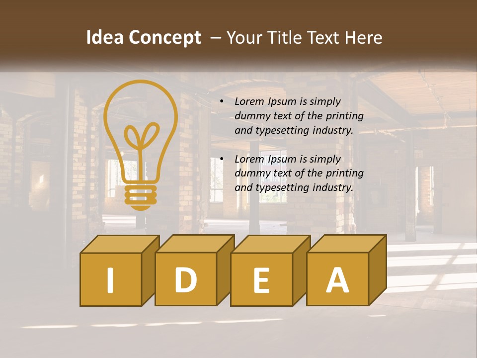 A Large Room With Brick Pillars And Windows PowerPoint Template