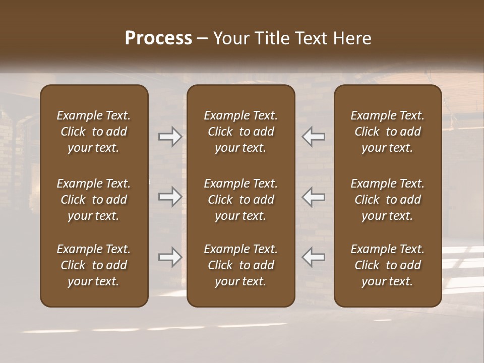 A Large Room With Brick Pillars And Windows PowerPoint Template
