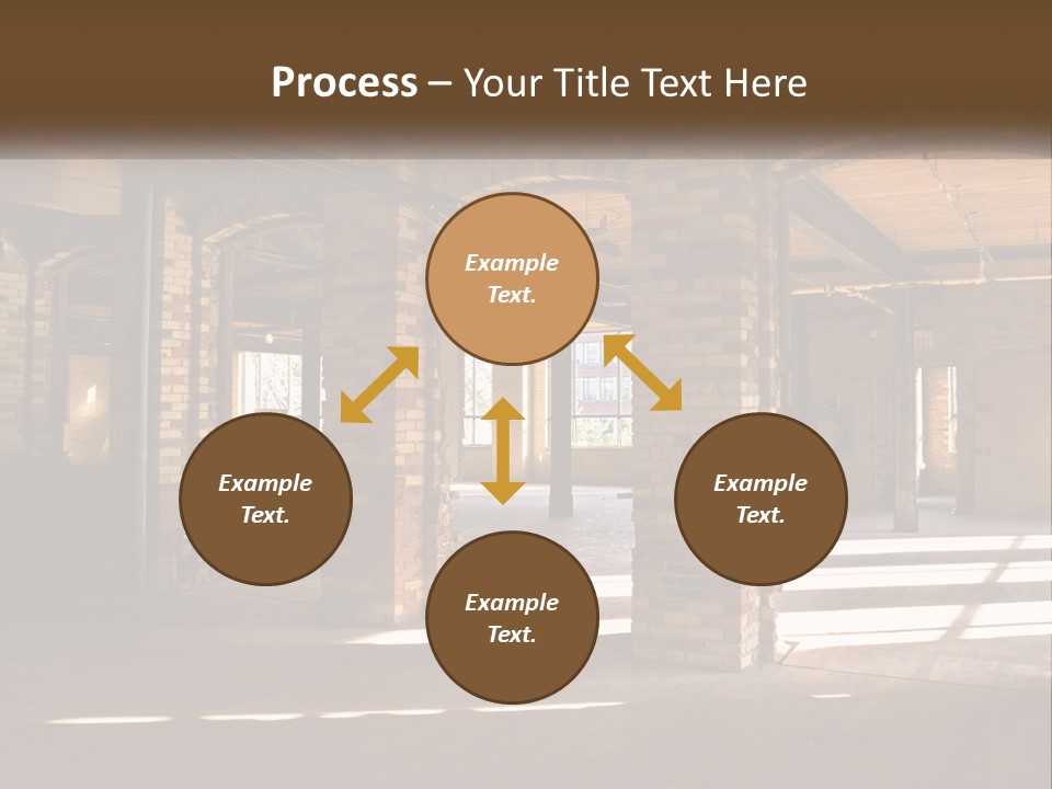 A Large Room With Brick Pillars And Windows PowerPoint Template