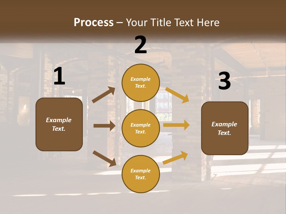A Large Room With Brick Pillars And Windows PowerPoint Template