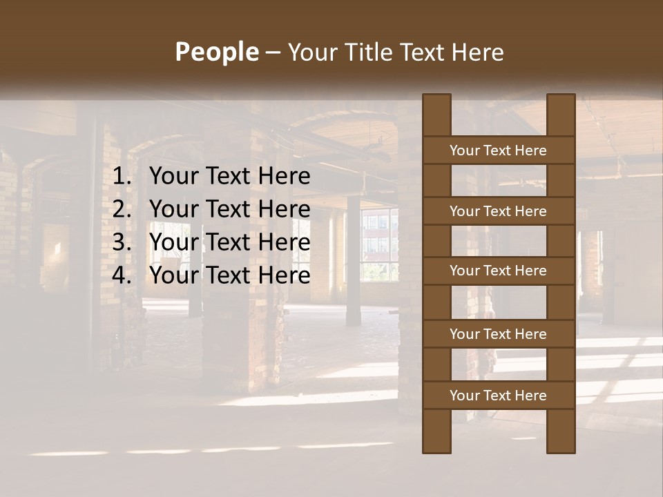 A Large Room With Brick Pillars And Windows PowerPoint Template