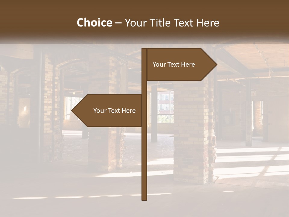 A Large Room With Brick Pillars And Windows PowerPoint Template