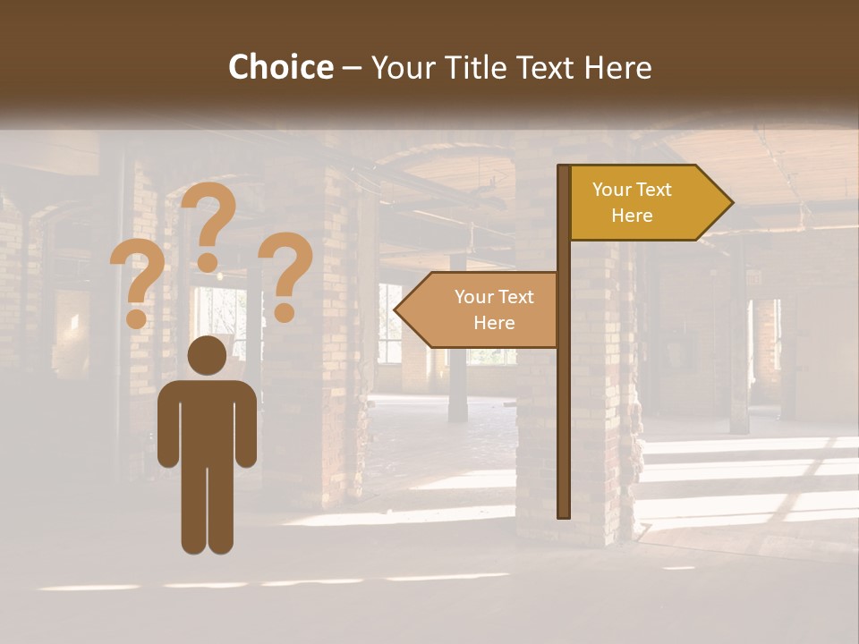 A Large Room With Brick Pillars And Windows PowerPoint Template